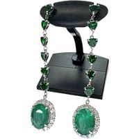 Pre-owned women's earrings in platinum (Pt900), 7.2g, featuring emeralds (2.25/2.13ct), green garnets (1.40x2ct), and diamonds (0.41x2ct).