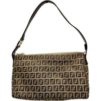 Pre-owned FENDI Zucchino Semi-Shoulder Bag 8BR444, Canvas/Leather, Beige/ Braun, Gold Hardware, Women's
