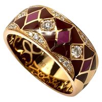 Pre-owned women's ring, size 14.5, featuring 0.25ct diamonds, 6.1g, in 18K pink gold and enamel.