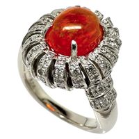 Pre-owned women's size 16 fire opal and diamond ring in platinum (Pt900), 12.2g