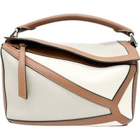 Pre-owned LOEWE Puzzle Bag, small, 2-way handbag/shoulder bag in leather, beige/ Braun/light gray with silver hardware.