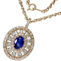 Pre-owned women's necklace featuring a 1.134ct sapphire and a 1.56ct diamond in 18K pink gold, 5.9g, and 45cm.