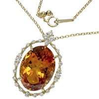 Pre-owned 18.68ct citrine and 0.67ct diamond necklace in 18K gold, 13.5g, 50.5cm, for women.