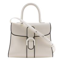デルヴォー DELVAUX ブリヨンMM ハンドバッグ 2WAYショルダー パイピング カーフ 白 斜め掛け,肩掛け,手提げ,2way,A5 ベルト金具 Brillon MM レディース【中古】