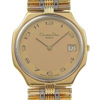クリスチャンディオール Dior デイト 腕時計 45.15.01 金メッキ クオーツ アナログ表示 ゴールド文字盤 Date メンズ【中古】