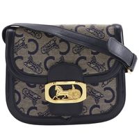 セリーヌ CELINE オールドセリーヌ ショルダーバッグ Cマカダム 馬具金具 ヴィンテージ キャンバス×レザー 紺 肩掛け フラップ Old Celine レディース【中古】