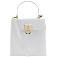 サルヴァトーレフェラガモ Salvatore Ferragamo ガンチーニ ハンドバッグ 2WAYショルダー AQ-21 0160 レザー 白 肩掛け,手提げ,2way フラップ Gancini レディース【中古】