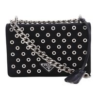 プラダ PRADA チェーンショルダー ショルダーバッグ パンチング ナイロン 黒 斜め掛け,肩掛け マグネットタイプ ChainShoulder レディース【中古】