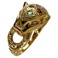 13.5号 パンサーデザイン エメラルド 0.05ct ルビー 0.15ct サファイア/ダイヤモンド 0.10/0.04ct リング・指輪 K18ゴールド 5.4g レディース 【中古】