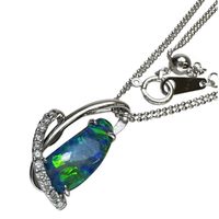 2連チェーン ボルダーオパール 2.45ct ダイヤモンド 0.10ct ネックレス K18WGホワイトゴールド 4.7g 45cm レディース 【中古】