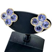 フラワーモチーフ タンザナイト 0.70×2ct ダイヤモンド 0.04×2ct ピアス K18ゴールド 1.6g レディース 【中古】