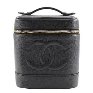 二手香奈儿 (CHANEL) 化妆包 A01998，鱼子酱纹皮革，黑色，拉链，女士