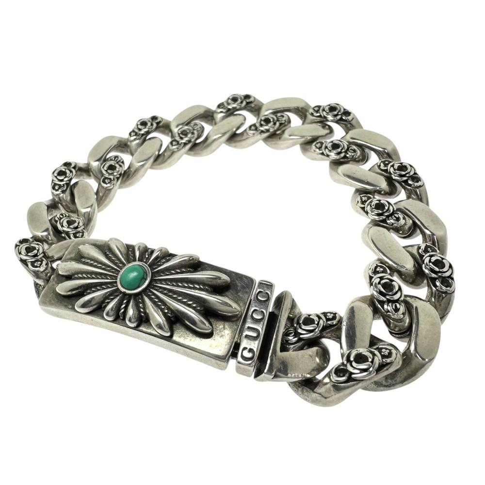 GUCCI/グッチ 喜平型 ターコイズ ブレスレット シルバー925 87.2g 18.5