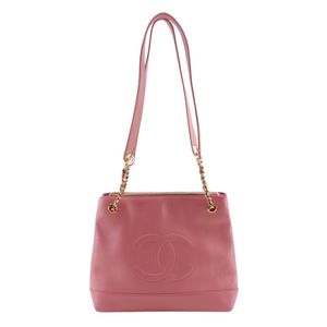 二手香奈儿 (Chanel) 链条手提包，饰有 Coco 标志，长款单肩包，小牛皮，粉色，肩背/手提包，A5 尺寸，拉链，女士款