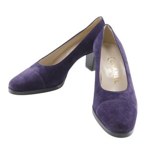 二手香奈儿 Coco Mark 高跟鞋，复古款，尺码 98A，货号 A10859X01041，紫色绒面革。女士款。