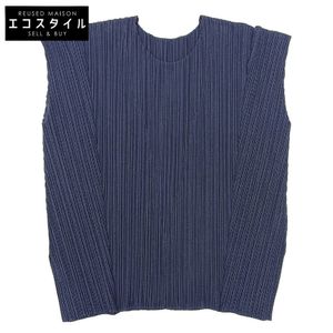 Pleats Please, Excellent Condition, Alice Neck Pleated Blouse, Women's, Navy, Size 3, PP36JK601