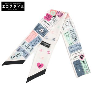 샤넬 【신품 같은】24C 24년 크루즈 컬렉션 코코마크 티켓 디자인 실크 헤어 밴드