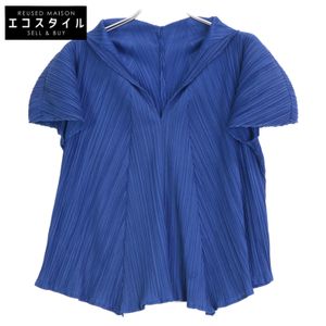Pleats Please PP11-JK165 Blue Pleated Short Sleeve Modified Top, Size 3