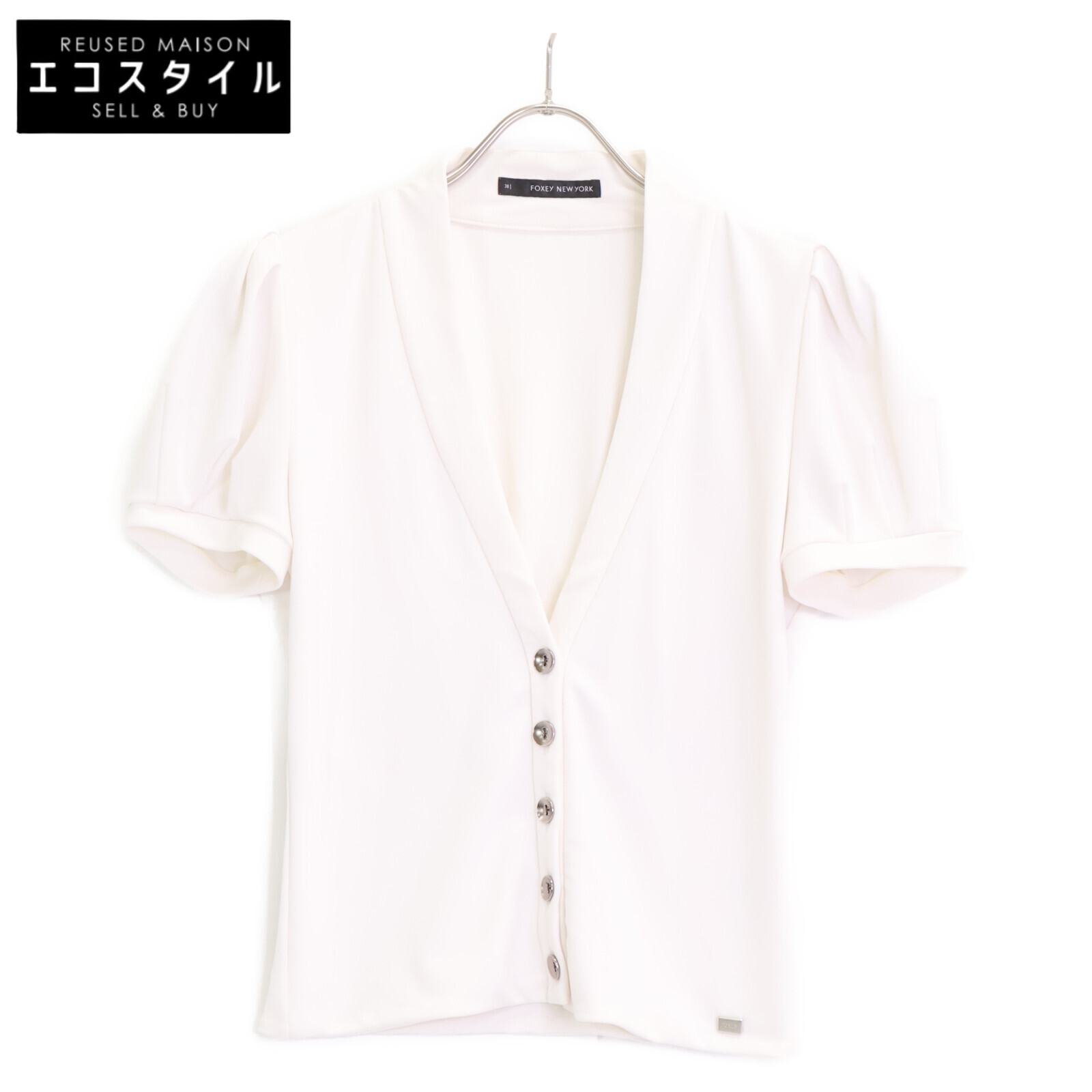 Foxy New York 26154 White Buttoned Short Sleeve Cardigan, Size 38