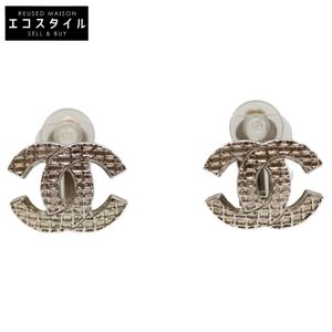 Chanel 00A Silver Coco Mark Plaid Earrings