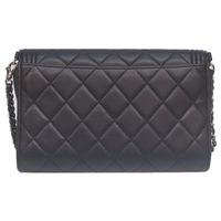 香奈兒20號海軍藍羊皮Boy Chanel銀色五金鏈條錢包