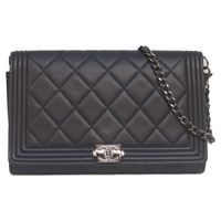 香奈兒20號海軍藍羊皮Boy Chanel銀色五金鏈條錢包