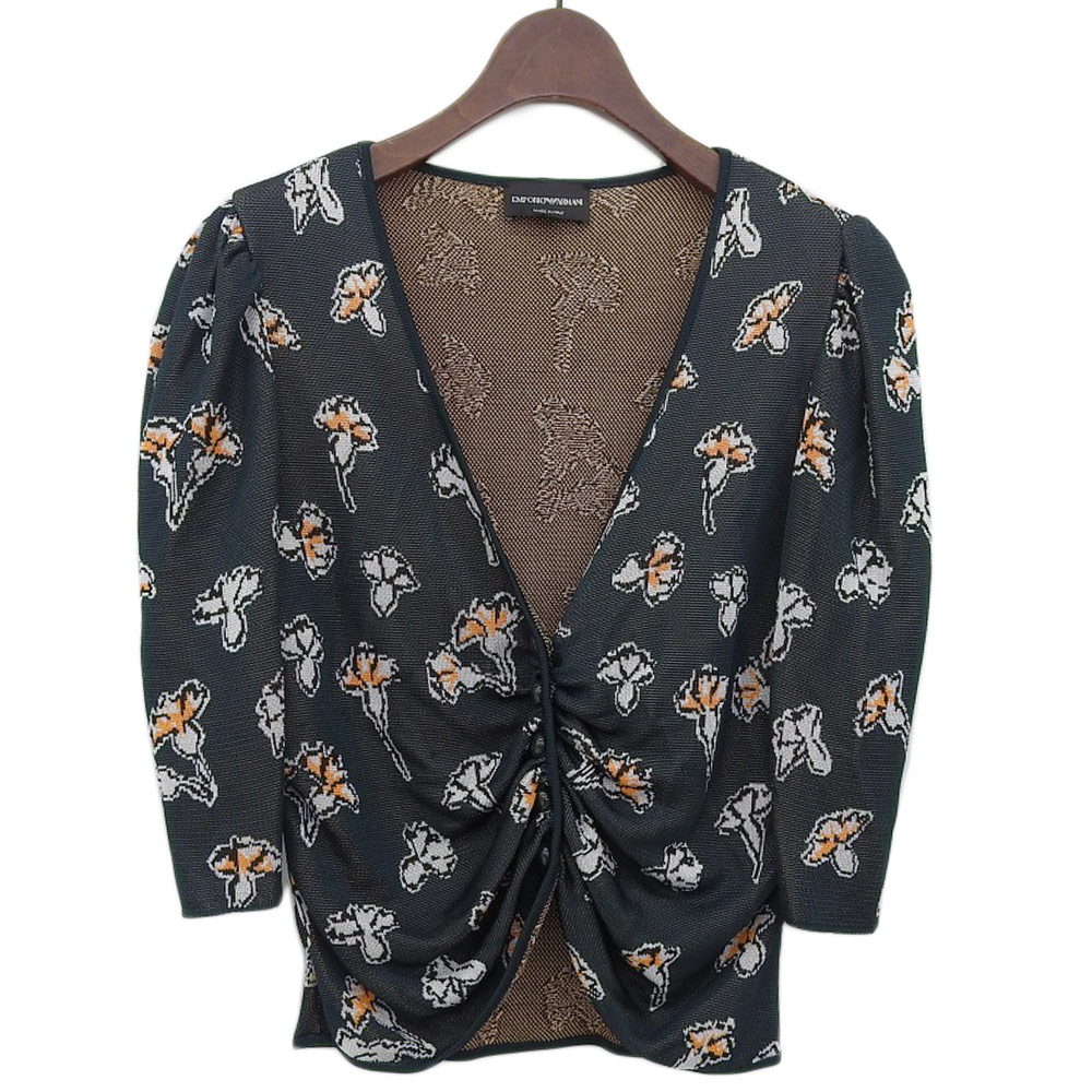 EMPORIO ARMANI - エンポリオアルマーニ 美品 総柄 ニットカーディガン レディース グリーン 42 6K2MYD 2MB6Z 42 Emporio Armani 女士绿色印花针织开衫，42 码(6K2MYD 2MB6Z 42) | 日本