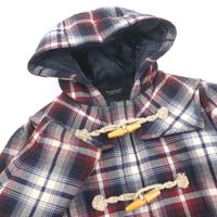 極美品□BURBERRY BLACK LABEL バーバリーブラックレーベル チェック柄 トグルボタン フーデッド ダウンジャケット ダッフルコート レッド ブルー M 正規品 メンズ 極美品□BURBERRY BLACK LABEL バーバリーブラックレーベル チェック柄