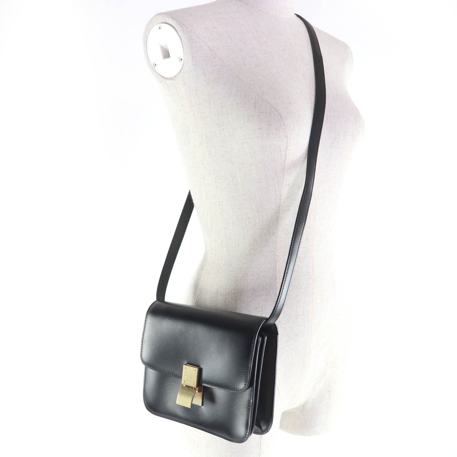 美品☆CELINE セリーヌ クラシックボックス ティーン レザー ショルダーバッグ ブラック ゴールド金具 イタリア製 レディース 美品☆CELINE セリーヌ クラシックボックス ティーン レザー