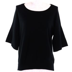Excellent condition Hermès cashmere and cotton H logo design boat neck drop shoulder short sleeve knit sweater, black, size 34, authentic, women's