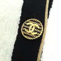 極美品△CHANEL シャネル P60477 ココマークボタン コットン パイル地 ニット カーディガン ホワイト ブラック ゴールド 40 イタリア製 レディース Excellent condition CHANEL P60477 Coco Mark button cotton terry