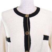 極美品△CHANEL シャネル P60477 ココマークボタン コットン パイル地 ニット カーディガン ホワイト ブラック ゴールド 40 イタリア製 レディース Excellent condition CHANEL P60477 Coco Mark button cotton terry
