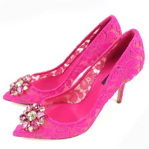 全新DOLCE & GABBANA Taormina蕾丝水晶镶嵌高跟鞋，粉色，38.5码，带鞋盒和防尘袋，意大利制造，女款，原价156,200日元