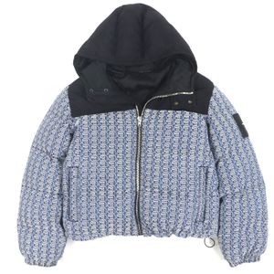 Excellent condition Alexander Wang 4DC4222242 logo patch hooded zip-up padded puffy jacket in black and blue, size S, authentic men's