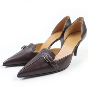 全新未使用爱马仕缝线搭扣皮革高跟鞋，ブラウン， 36.5码，带鞋盒和防尘袋，意大利制造。