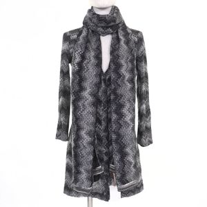 미사용품◇Missoni 미소니 168081 168080 쉐브론무늬 스톨 첨부 긴소매 가디건 블랙 화이트 40 이탈리아제 정규품 레이디스