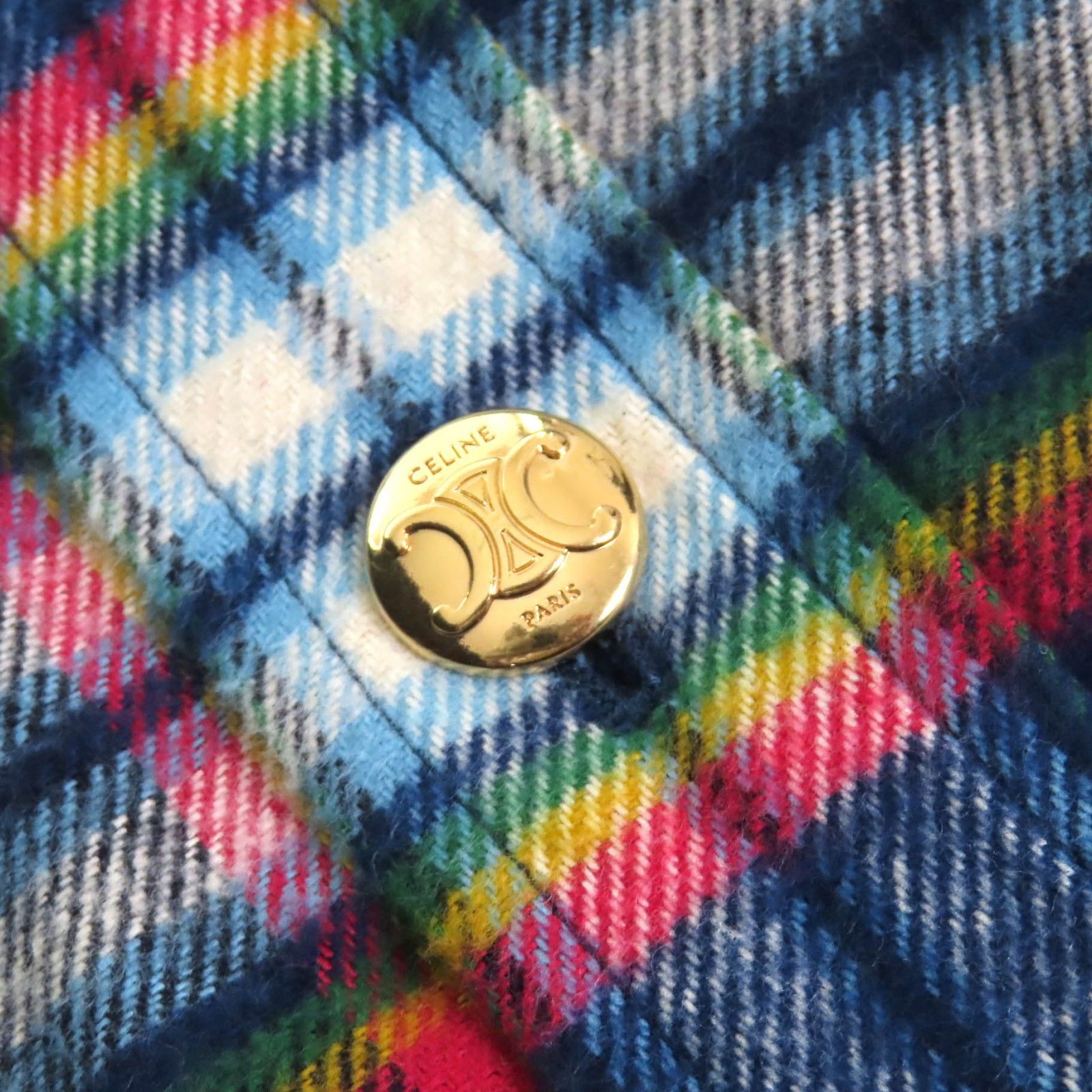極美△CELINE セリーヌ 2W16B029X トリオンフ金ボタン キルティングチェック オーバーサイズ フーディー ジャケット ネイビー 36 正規品 極美品△CELINE セリーヌ 2W16B029X コットン100％ トリオンフ金ボタン