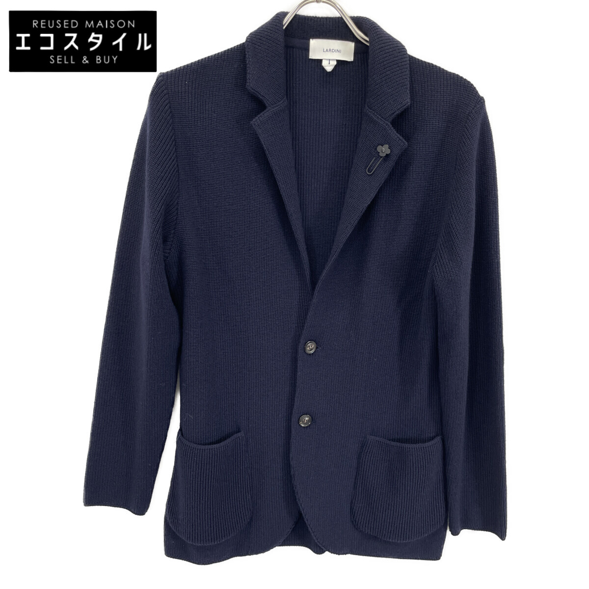 Lardini Navy JYLJM70J Wool Micro Honeycomb Stitch Knit Jacket