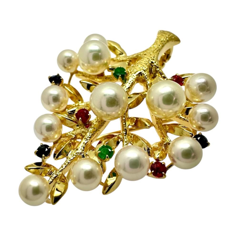 브로치 겸용 아코야 진주 3.9 mm~5.8 mm 에메랄드/루비/사파이어 펜던트 top K18 골드 9.3 g 레이디스[중고] |  日本二手精品 ｜ 도코데모