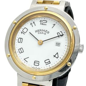 HERMES/エルメス クリッパー 腕時計 ステンレススチール/GP クオーツ ホワイト文字盤/ゴールドシルバーコンビベルト レディース 【中古】