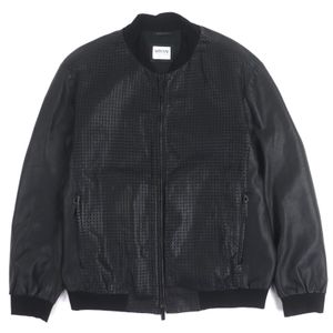 Excellent condition ▼ ARMANI COLLEZIONI Armani Collezioni sheepskin double zip-up blouson/lamb leather jacket, black, size 58, authentic, made in Italy, men's