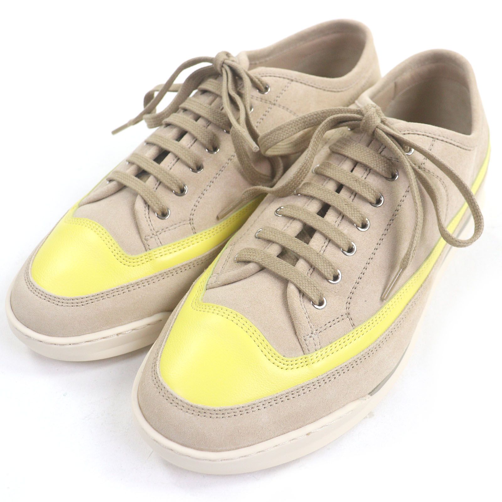 未使用品□John Lobb ジョンロブ COURT スウェードレザー レザー レースアップ ローカットスニーカー ベージュ イエロー 6 イタリア製 未使用品□John Lobb ジョンロブ COURT スウェードレザー レザー