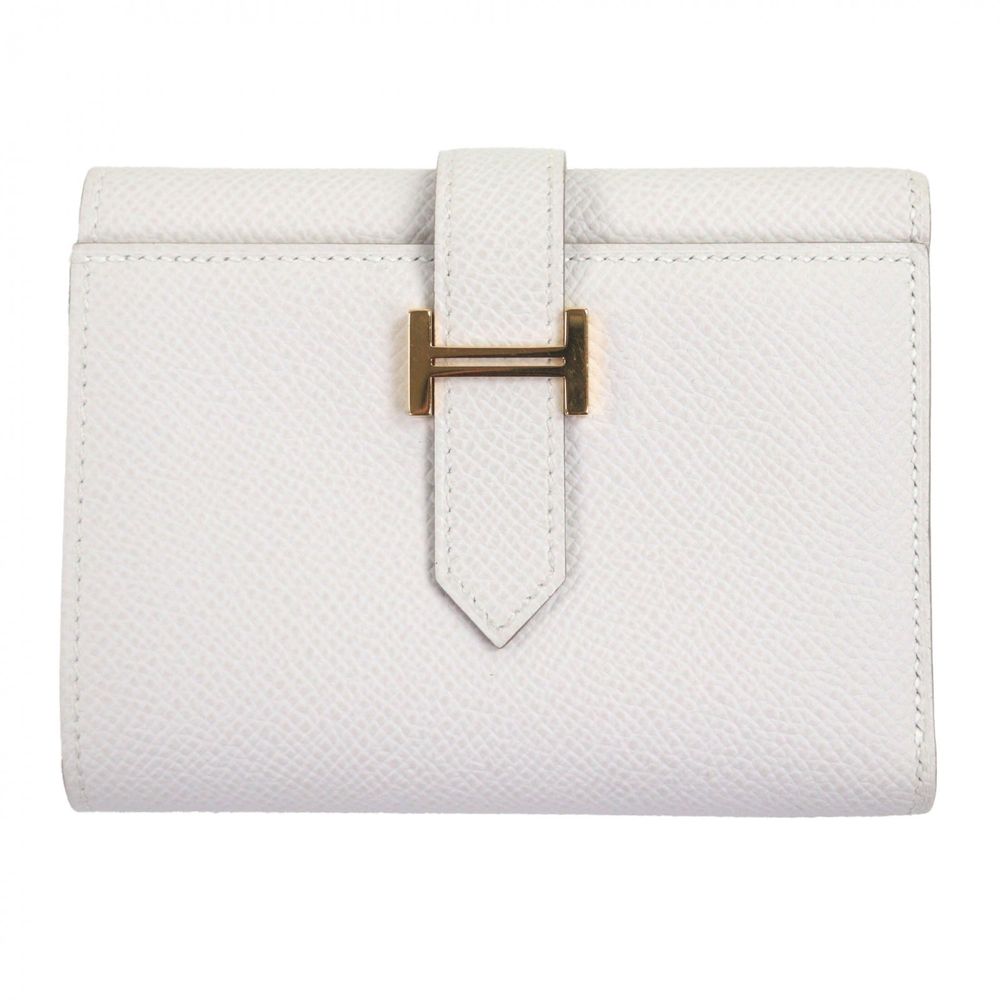 Porte-cartes Mini Hermès Béarn - Cuir Rose, Fermoir Argenté, Avec Boîte