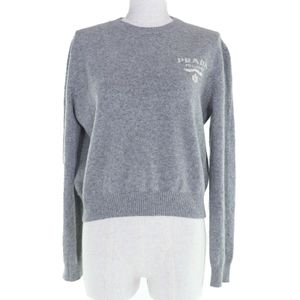 Excellent condition PRADA Prada 2023 P24S1L virgin wool cashmere long-sleeved knit with logo, gray, size 36, authentic, made in Italy, women's