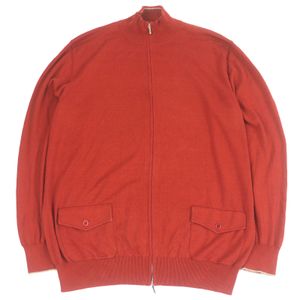 Excellent condition Loro Piana cotton and silk zip-up long-sleeve knit jacket in terracotta, rare size 58, made in Italy.