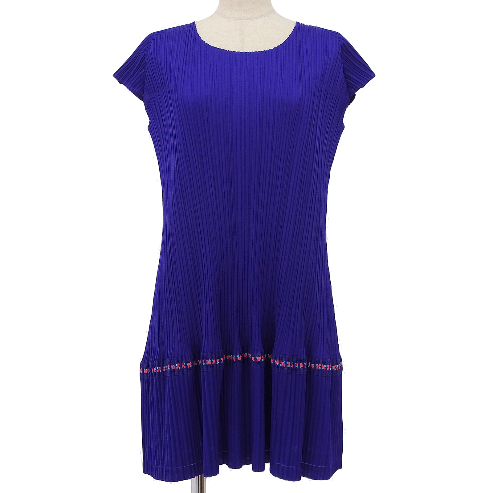 極美品▲PLEATS PLEASE プリーツプリーズ イッセイミヤケ PP03-JT576 半袖 ミニワンピース チュニック 青系 4 日本製 正規品 レディース 極美品△PLEATS PLEASE プリーツプリーズ イッセイミヤケ PP03-JT576