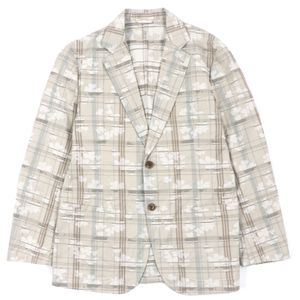 Excellent condition: Hermès clover check single-breasted cotton jacket, unconstructed, tailored, beige, size 50, made in Italy, authentic, men's