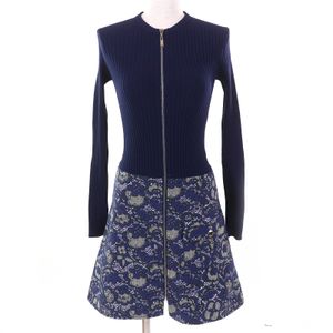 Excellent condition LOUIS VUITTON Monogram Floral Lace Jacquard Zip-Up Knit Dress, Navy, Size XS, Made in Italy, Authentic, Women's