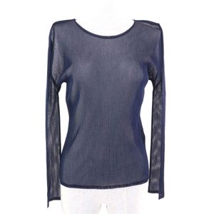 Excellent condition PLEATS PLEASE Issey Miyake PP01-FK523 crew neck long sleeve mesh top, navy, size 3, made in Japan, authentic, women's