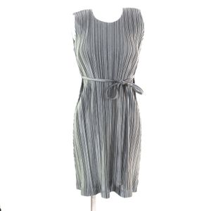 Excellent condition PLEATS PLEASE Issey Miyake PP51-JH125 RIBON design crew neck sleeveless dress, gray, size 3, made in Japan, authentic, women's